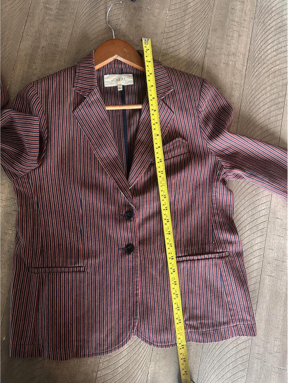 The GREAT. Shrunken Blazer Country Road Pinstripe Red Blue Women’s size 1 Small - Picture 10 of 14